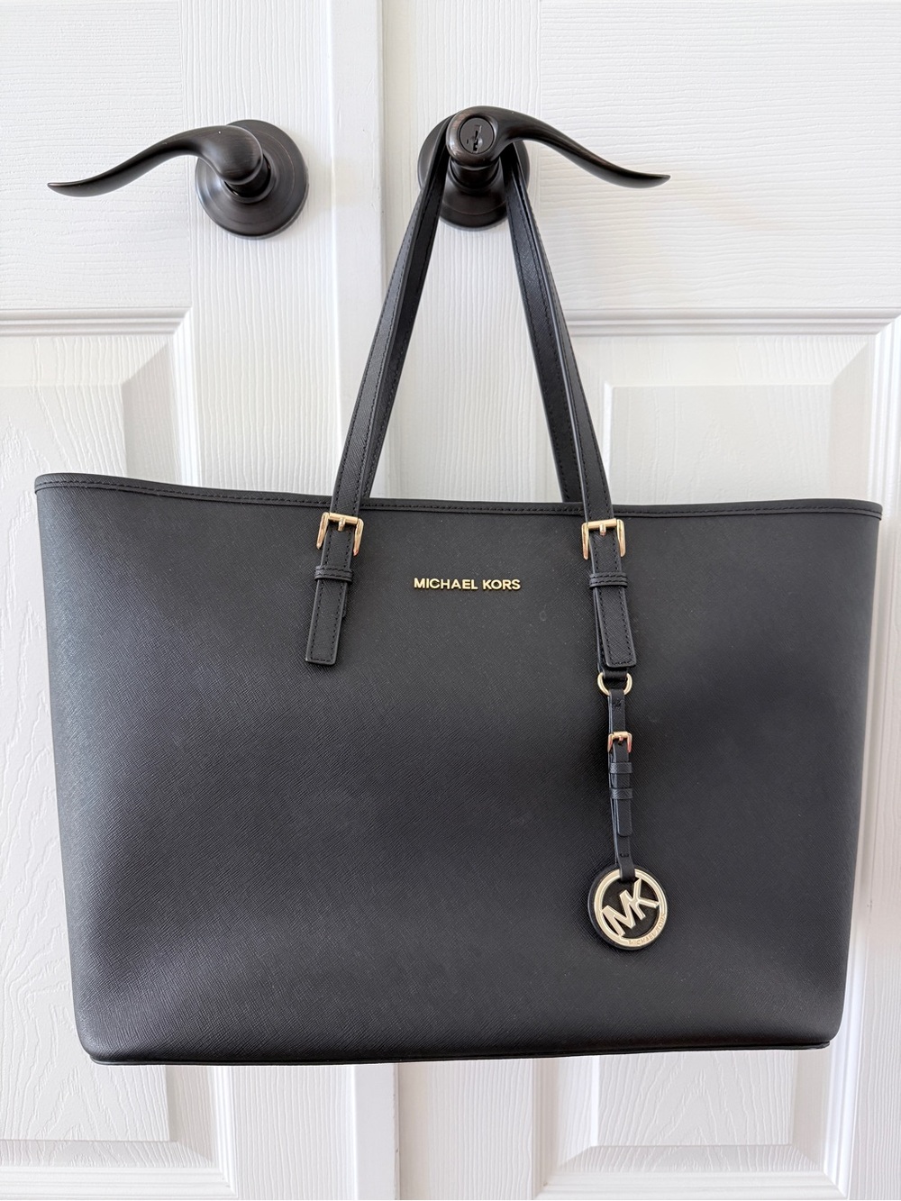 Michael Kors Black Saffiano Leather Tote Gold Hardware